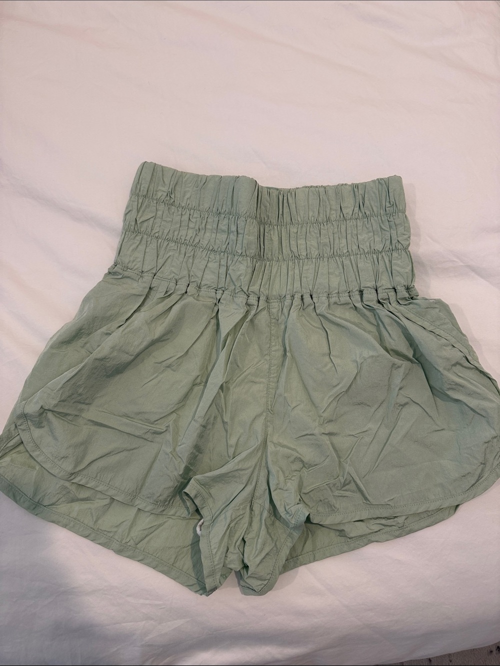 Free People Movement High-Waist Smocked Green Women’s Shorts